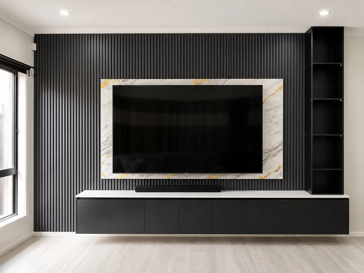 AJ Painting and Renovations entertainment wall and cabinetry project