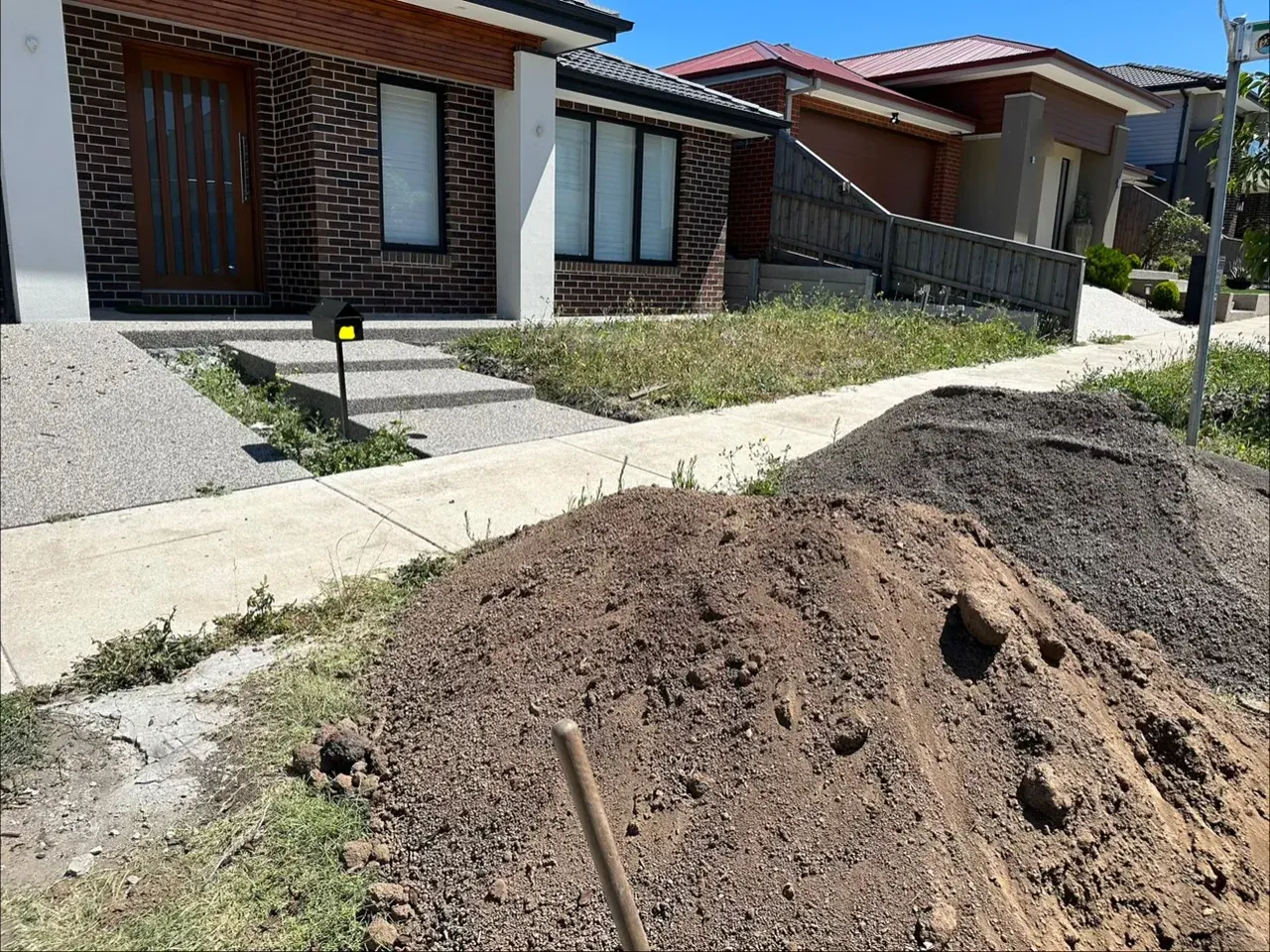 Wollert front yard before rock edging and artificial grass were installed